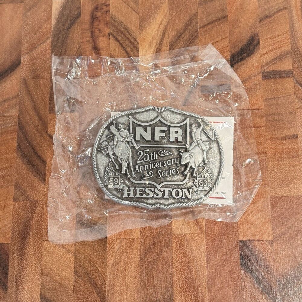 Vtg 1983 NFR Belt Buckle National Finals Rodeo Hesston 25th Anniversary Sealed